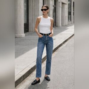 ALFRED SUNG Vintage High Rise Slim Straight Rigid Denim 10 Medium Wash